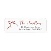 Whimsical Bow Hand getrokken Red Ribbon Script Naa Etiket (Voorkant)