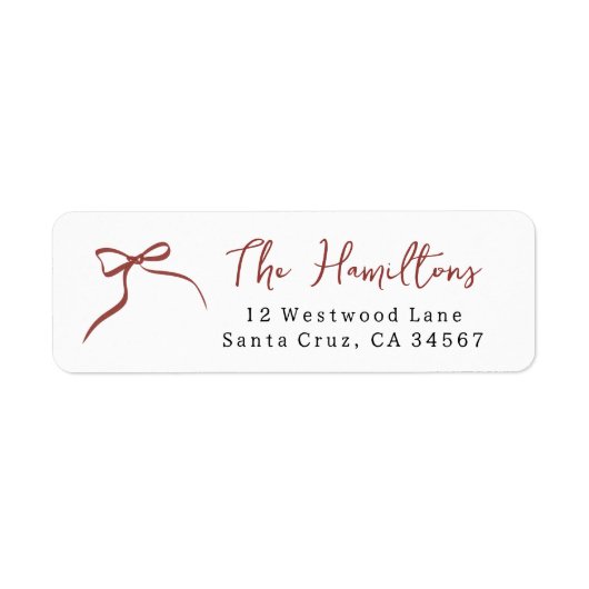 Whimsical Bow Hand getrokken Red Ribbon Script Naa Etiket (Voorkant)