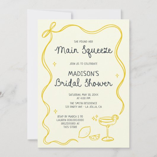 Whimsical Bow Lemon Main Squeeze Vrijgezellenfeest Kaart (Voorkant)