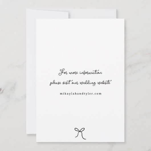 Whimsical Bow & Lint Zwart & Wit Bruiloft Kaart (Achterkant)