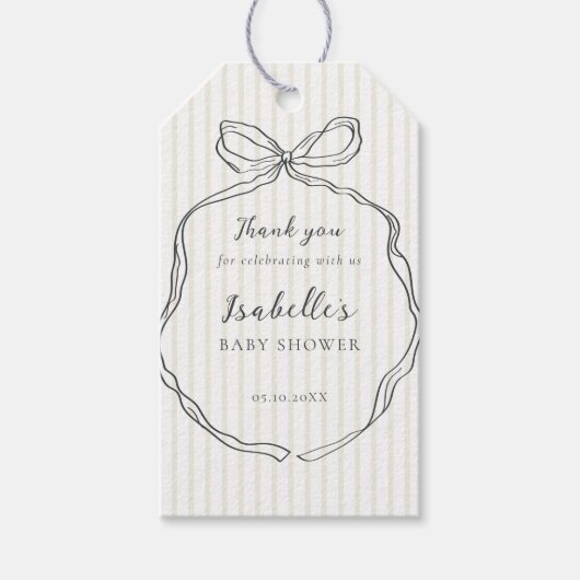 Whimsical Bow Neutraal Baby shower Cadeaulabel (Voorkant)