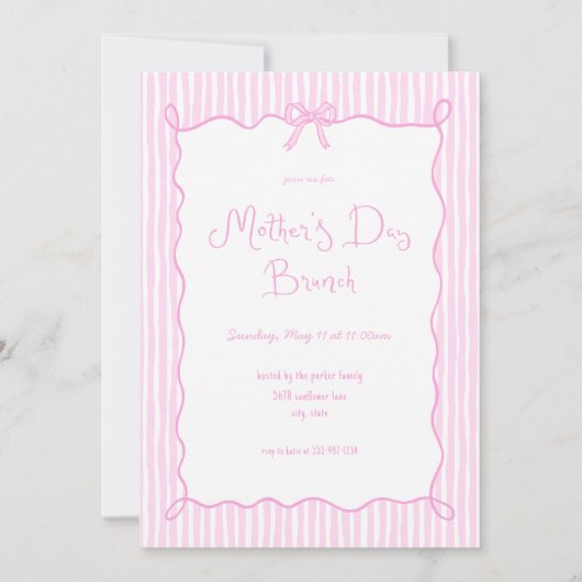 Whimsical Bow Pink Mère's Day Invitation Brunch (Devant)