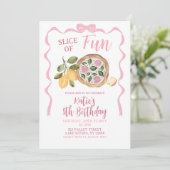 Whimsical Bow Pizza Girl Birthday Party Invitation (Debout devant)