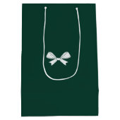 Whimsical Bow & Ribbon Donkergroen Vrolijk Kerstfe Medium Cadeauzakje (Achterkant)