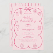 Whimsical Bow Roze Feestdagen Ornament Swap Party Kaart (Voorkant / Achterkant)