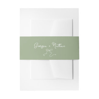 Whimsical Bow Sage Green Invitation Belly Band Uitnodigingen Wikkel