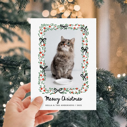 Whimsical Bows | Cute Meowy Christmas from the Cat Feestdagenkaart