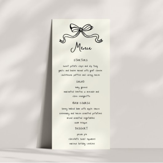 Whimsical Bows Hand getrokken bruiloft diner menu Kaart