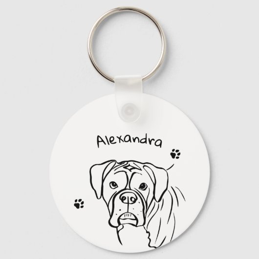 Whimsical Boxer: bewerkbare tekstregel Sleutelhanger (Voorkant)