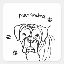 Whimsical Boxer: bewerkbare tekstregel Vierkante Sticker