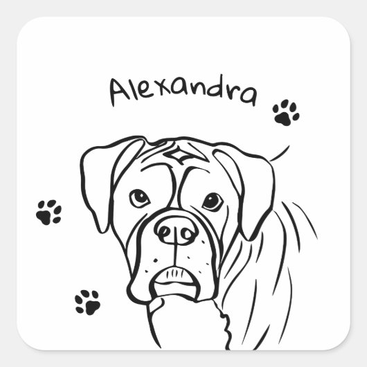 Whimsical Boxer: bewerkbare tekstregel Vierkante Sticker (Voorkant)