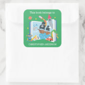 Whimsical Boy Bookplate Vierkante Sticker (Tas)