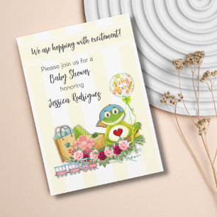 Whimsical Boy Frog Baby shower Invitation Kaart
