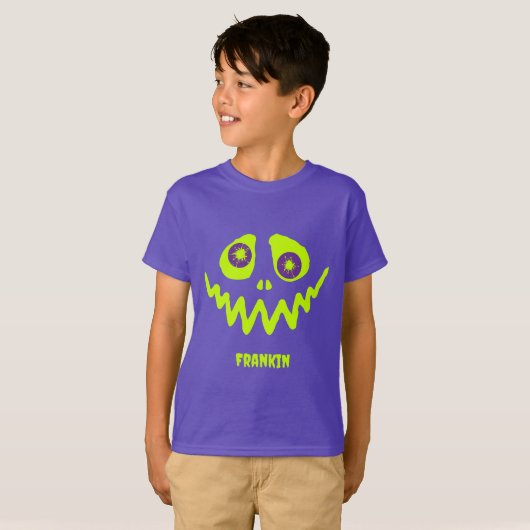 Whimsical Bright Neon Monster Face Halloween T-Shi T-shirt (Voorkant volledig)