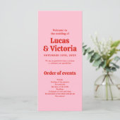 Whimsical Bright Red and Pink Wedding Programme (Debout devant)