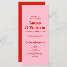 Whimsical Bright Red en Pink Wedding Programma