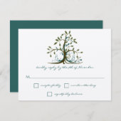 Whimsical Brown Blauwgroen Green Tree Wedding RSVP (Voorkant / Achterkant)