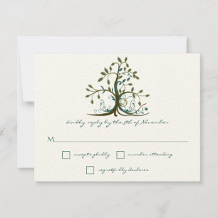 Whimsical Brown Blauwgroen Green Tree Wedding RSVP Kaartje