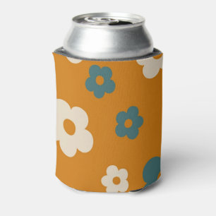 Whimsical Brown & Blue Floral Retro, vrolijk Blikjeskoeler