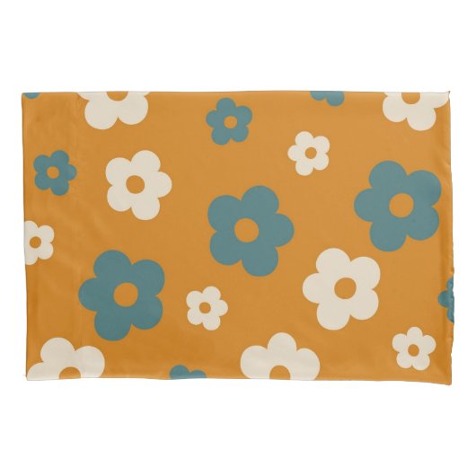 Whimsical Brown & Blue Floral Retro, vrolijk Kussensloop (Voorkant)