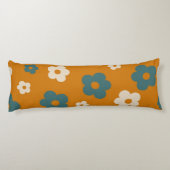 Whimsical Brown & Blue Floral Retro, vrolijk Lichaamskussen (Achterkant)