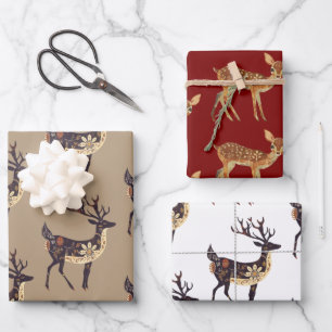 Whimsical Brown Deer Christmas Inpakpapier Vel