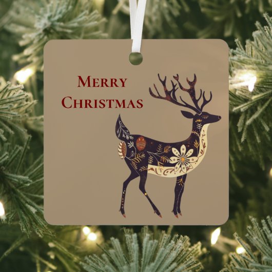 Whimsical Brown Deer Christmas Metalen Ornament (Insitu)