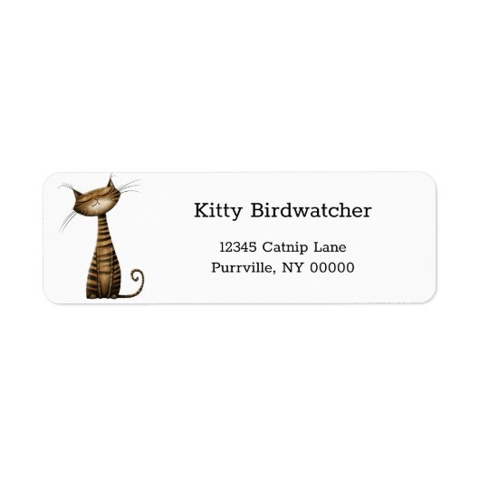 Whimsical Brown Tabby Cat Retouradres Etiket (Voorkant)