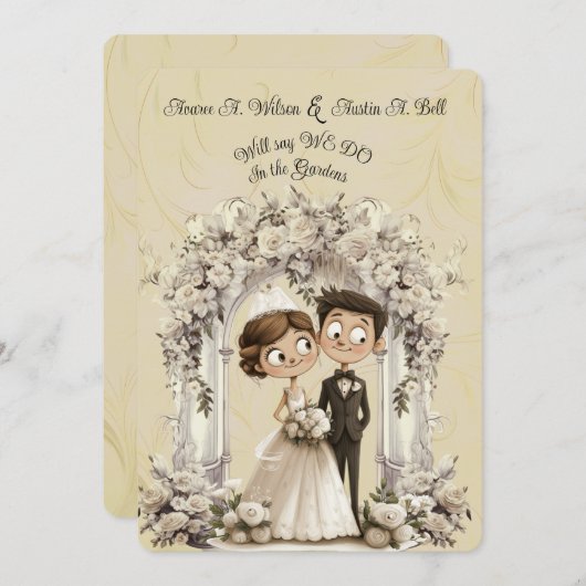 Whimsical Bruid Bruidegom Wedding Arch Kaart (Voorkant / Achterkant)