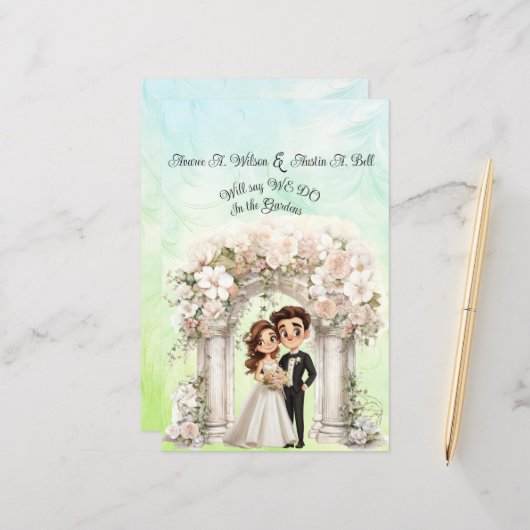 Whimsical Bruid en Bruidegom Bruidspapier Blad (Voorkant / Achterkant in situ)