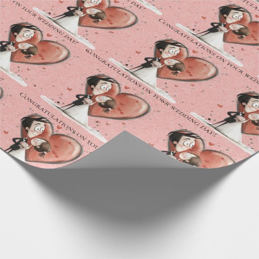 Whimsical bruid en bruidegom bruiloft gefeliciteer cadeaupapier (Hoek)