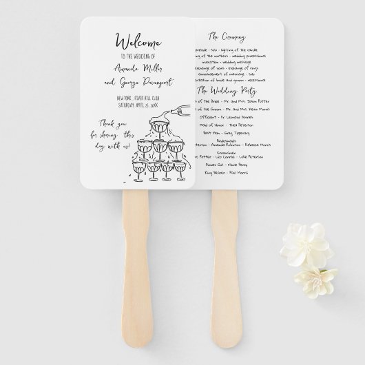 Whimsical Bruiloft programma fan Handwaaier (Voorkant en achterkant)