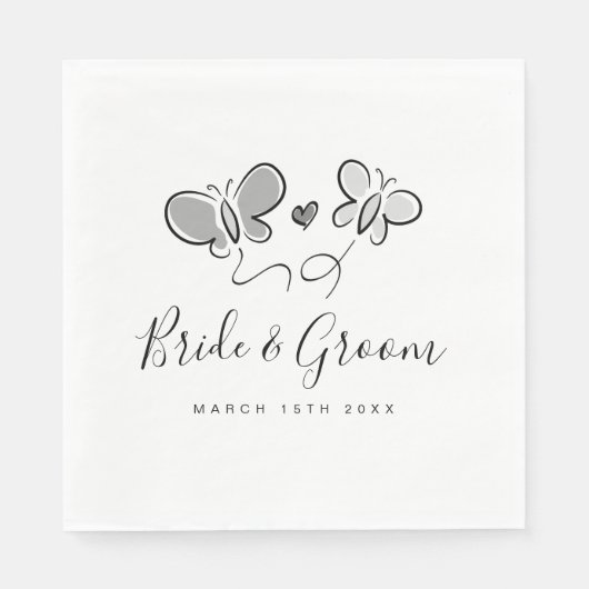 Whimsical bruiloft servetten met vlinder tekening (Voorkant)