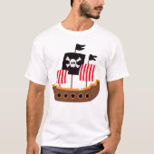 Whimsical Bruin en Rood Piratenschip T-shirt (Voorkant)