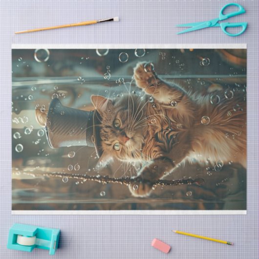 Whimsical Bubbly Kitten Decoupage Tissuepapier (Craft)