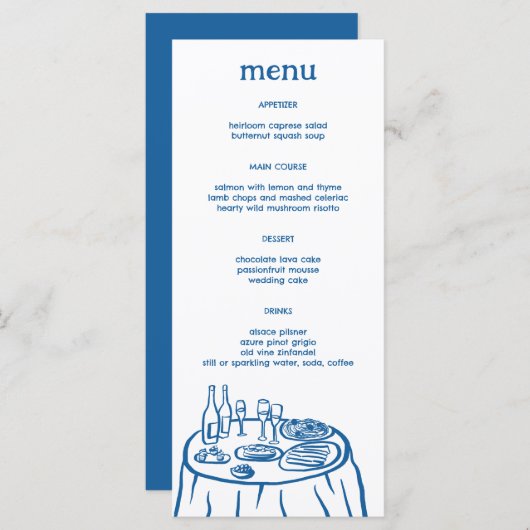Whimsical Buffet Table Doodle Sketch Modern CUSTOM Menu (Voorkant / Achterkant)