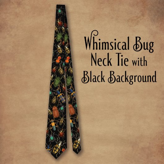 Whimsical Bug Stropdas met zwarte achtergrond