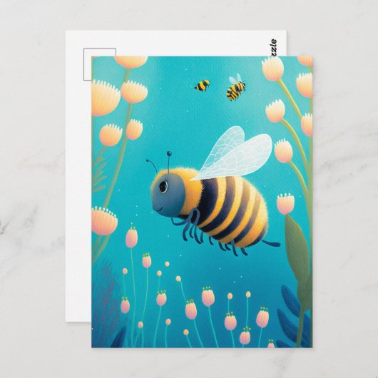 Whimsical Bumble Bees and Flowers Briefkaart (Voorkant / Achterkant)
