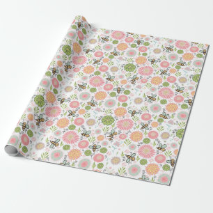 Whimsical Bumblebee Floral Cadeaupapier