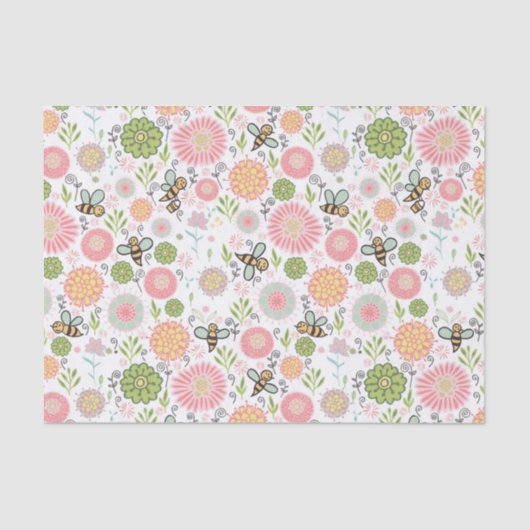 Whimsical Bumblebee Floral Tissuepapier (Voorkant)