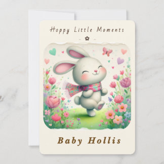 Whimsical Bunny Baby Shower Invitation Soft Floral Kaart
