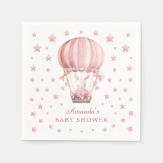 Whimsical Bunny Balloon Pink Stars Baby Shower Servet