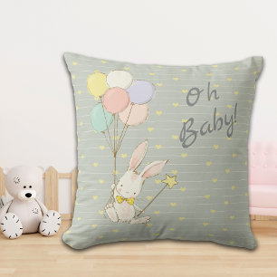 Whimsical Bunny Balloons en Flowers Baby Kussen