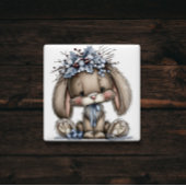 Whimsical Bunny Blue Christmas Magnet Magneet