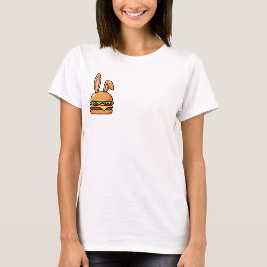 Whimsical Bunny Burger Illustration with Playful T-shirt (Voorkant)