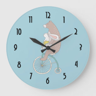 Whimsical Bunny en Beer Riding a Bike Grote Klok