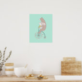 Whimsical Bunny en Beer Riding a Bike Poster (Keuken)
