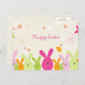 Whimsical Bunny & Flowers Happy Easter briefkaart (Voorkant / Achterkant)