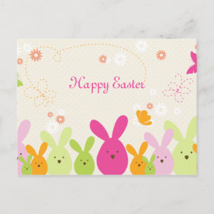 Whimsical Bunny & Flowers Happy Easter briefkaart