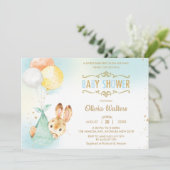 Whimsical Bunny Rabbit Balloons Baby shower Boy Kaart (Staand voorkant)